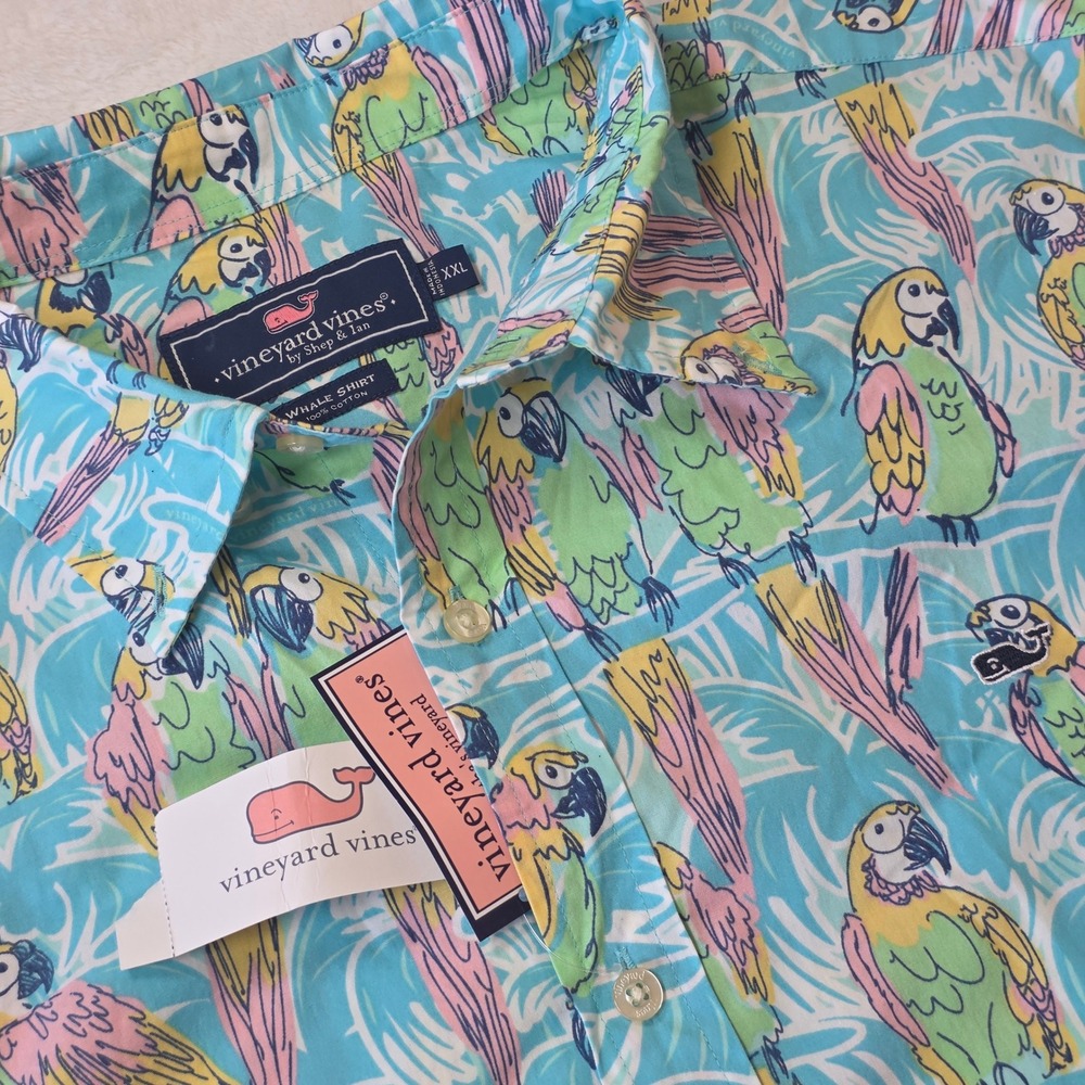 Vineyard Vines Mens XXL Parrot Print Classic Fit Short Sleeve Whale Shirt New